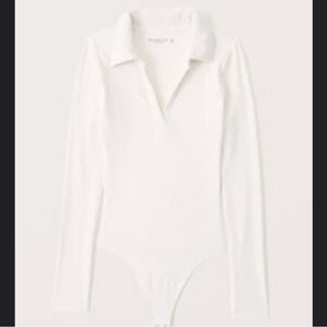 A&F Long-Sleeve Ribbed Polo Bodysuit in white
